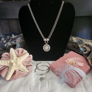 Cookie Lee, double chain, silver tone necklace